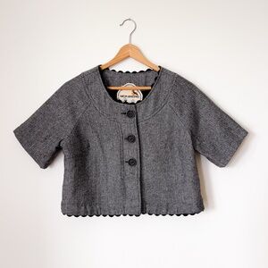 Anthropologie Nick And Mo Cropped Herringbone Tweed Blazer Career Office Medium